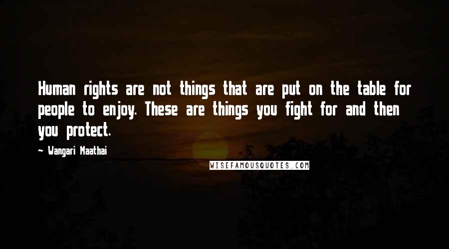 Wangari Maathai Quotes: Human rights are not things that are put on the table for people to enjoy. These are things you fight for and then you protect.