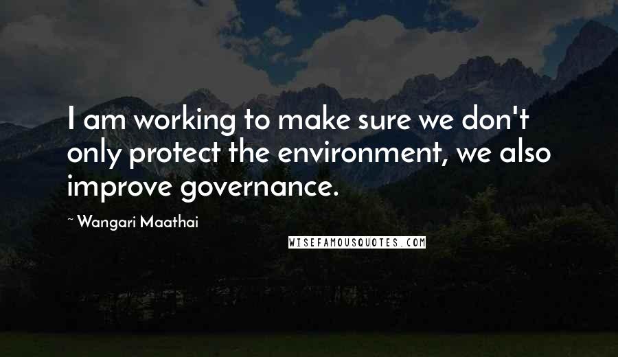 Wangari Maathai Quotes: I am working to make sure we don't only protect the environment, we also improve governance.