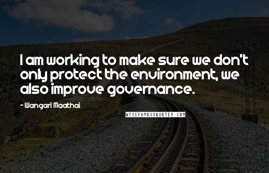 Wangari Maathai Quotes: I am working to make sure we don't only protect the environment, we also improve governance.