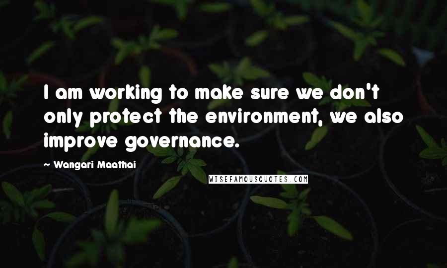 Wangari Maathai Quotes: I am working to make sure we don't only protect the environment, we also improve governance.