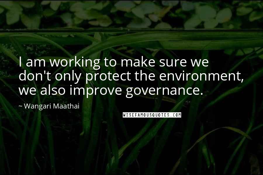 Wangari Maathai Quotes: I am working to make sure we don't only protect the environment, we also improve governance.