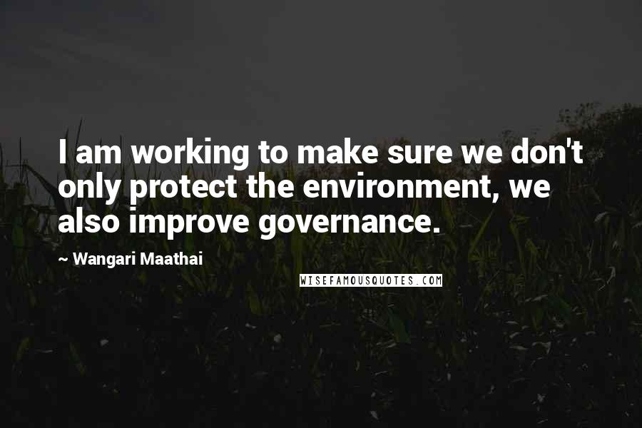 Wangari Maathai Quotes: I am working to make sure we don't only protect the environment, we also improve governance.