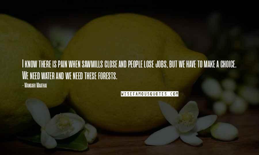 Wangari Maathai Quotes: I know there is pain when sawmills close and people lose jobs, but we have to make a choice. We need water and we need these forests.
