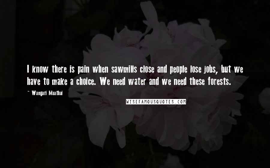 Wangari Maathai Quotes: I know there is pain when sawmills close and people lose jobs, but we have to make a choice. We need water and we need these forests.
