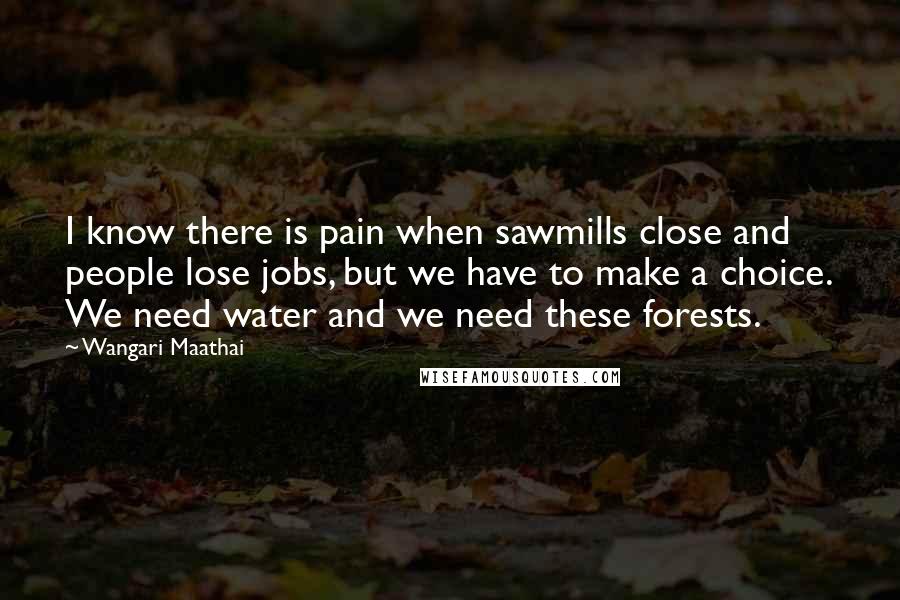 Wangari Maathai Quotes: I know there is pain when sawmills close and people lose jobs, but we have to make a choice. We need water and we need these forests.