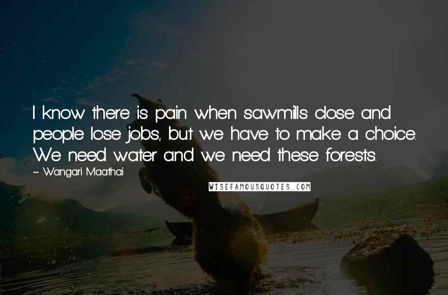 Wangari Maathai Quotes: I know there is pain when sawmills close and people lose jobs, but we have to make a choice. We need water and we need these forests.