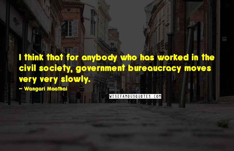 Wangari Maathai Quotes: I think that for anybody who has worked in the civil society, government bureaucracy moves very very slowly.