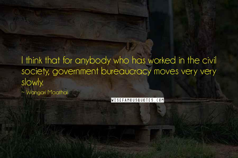 Wangari Maathai Quotes: I think that for anybody who has worked in the civil society, government bureaucracy moves very very slowly.