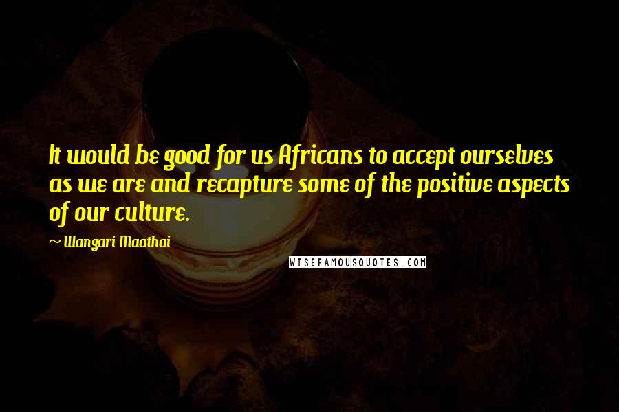 Wangari Maathai Quotes: It would be good for us Africans to accept ourselves as we are and recapture some of the positive aspects of our culture.