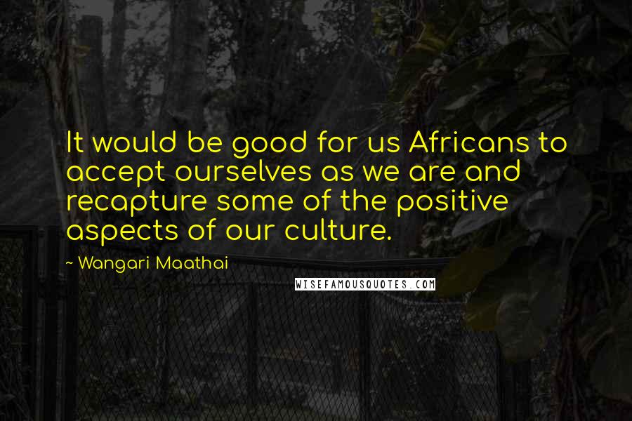 Wangari Maathai Quotes: It would be good for us Africans to accept ourselves as we are and recapture some of the positive aspects of our culture.