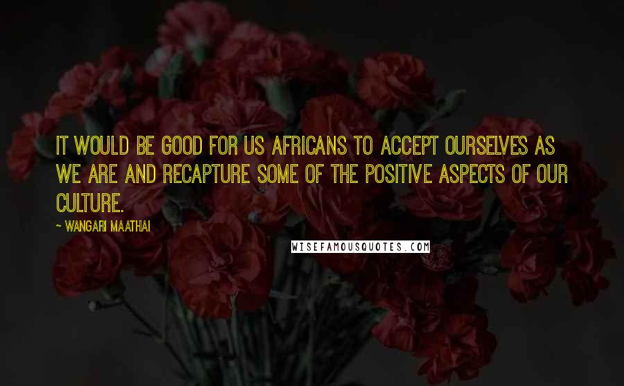 Wangari Maathai Quotes: It would be good for us Africans to accept ourselves as we are and recapture some of the positive aspects of our culture.