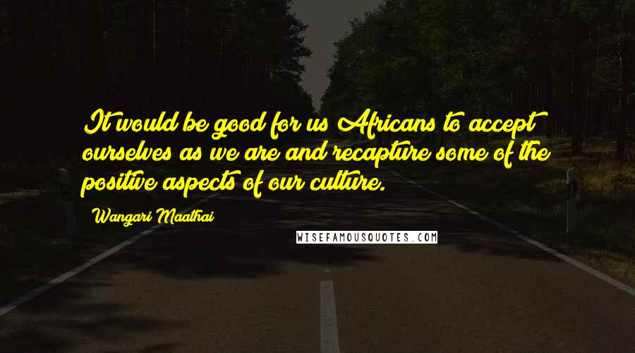 Wangari Maathai Quotes: It would be good for us Africans to accept ourselves as we are and recapture some of the positive aspects of our culture.