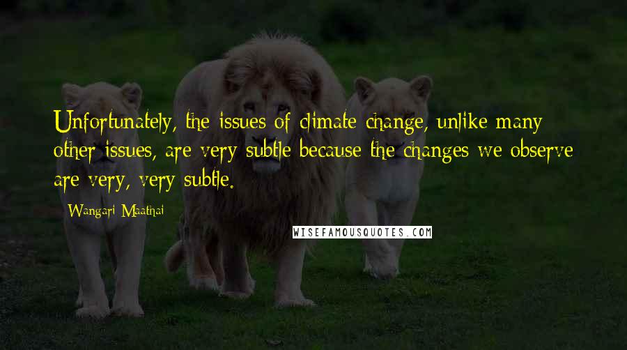 Wangari Maathai Quotes: Unfortunately, the issues of climate change, unlike many other issues, are very subtle because the changes we observe are very, very subtle.