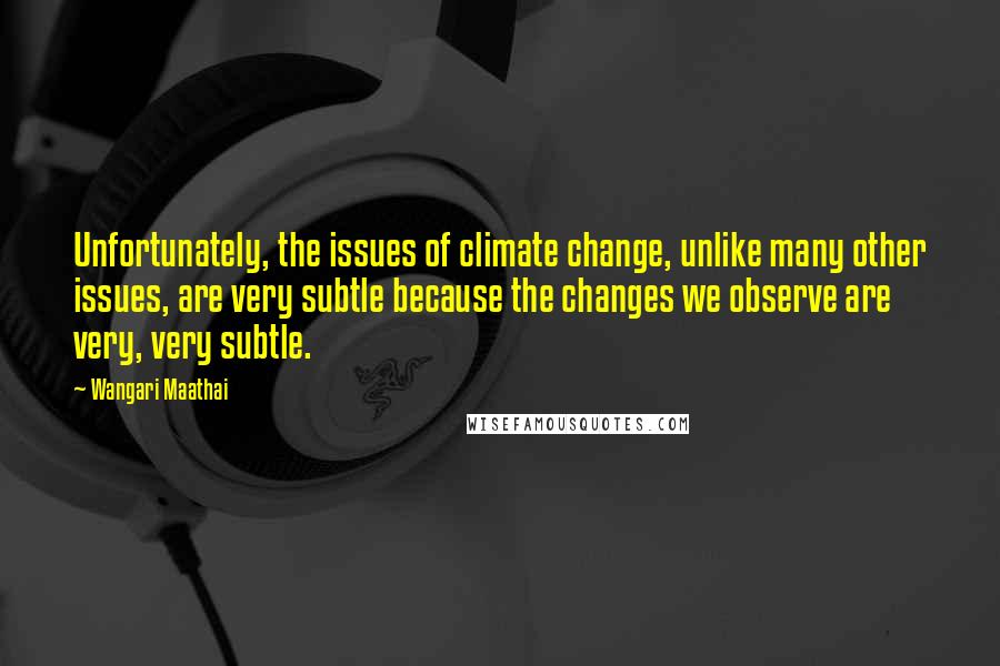 Wangari Maathai Quotes: Unfortunately, the issues of climate change, unlike many other issues, are very subtle because the changes we observe are very, very subtle.