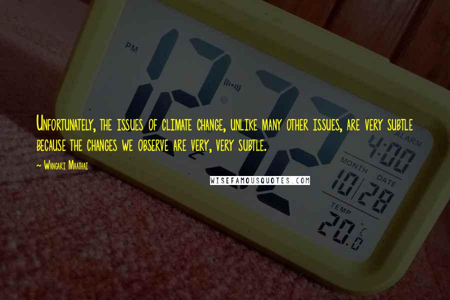 Wangari Maathai Quotes: Unfortunately, the issues of climate change, unlike many other issues, are very subtle because the changes we observe are very, very subtle.