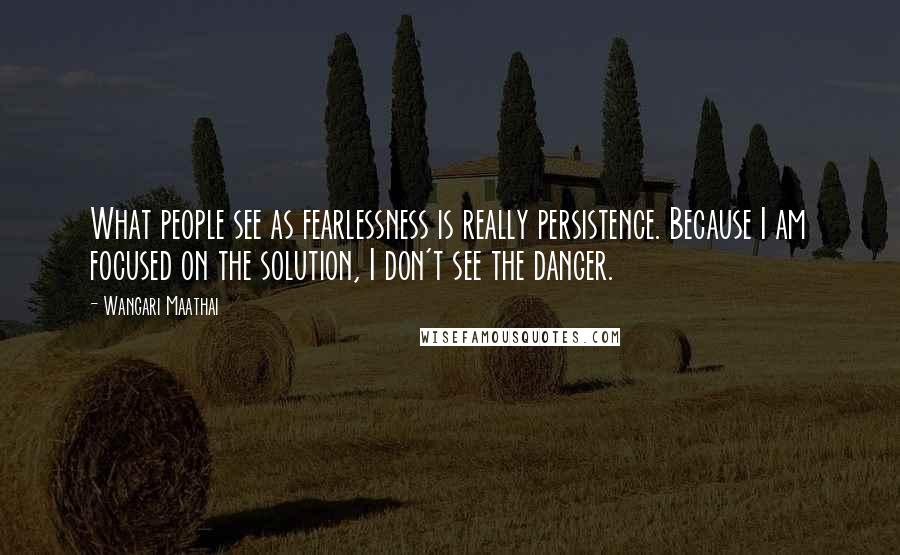 Wangari Maathai Quotes: What people see as fearlessness is really persistence. Because I am focused on the solution, I don't see the danger.