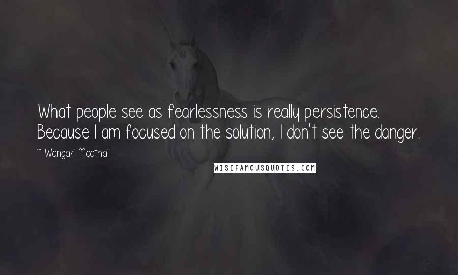 Wangari Maathai Quotes: What people see as fearlessness is really persistence. Because I am focused on the solution, I don't see the danger.