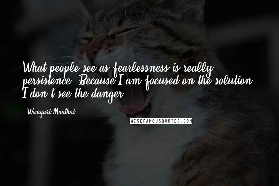 Wangari Maathai Quotes: What people see as fearlessness is really persistence. Because I am focused on the solution, I don't see the danger.