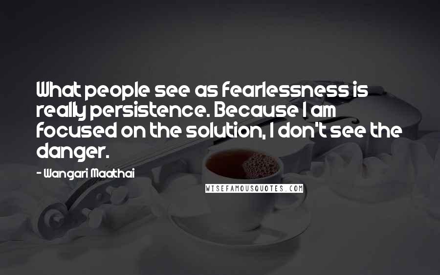 Wangari Maathai Quotes: What people see as fearlessness is really persistence. Because I am focused on the solution, I don't see the danger.