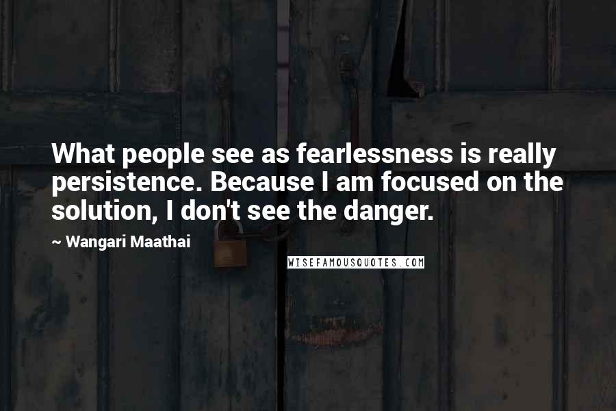 Wangari Maathai Quotes: What people see as fearlessness is really persistence. Because I am focused on the solution, I don't see the danger.