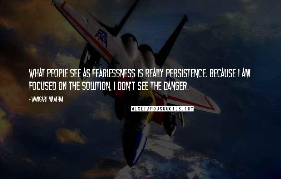 Wangari Maathai Quotes: What people see as fearlessness is really persistence. Because I am focused on the solution, I don't see the danger.