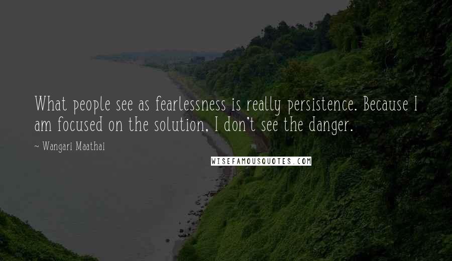 Wangari Maathai Quotes: What people see as fearlessness is really persistence. Because I am focused on the solution, I don't see the danger.