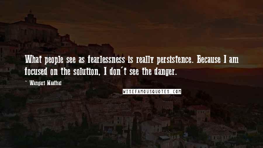 Wangari Maathai Quotes: What people see as fearlessness is really persistence. Because I am focused on the solution, I don't see the danger.