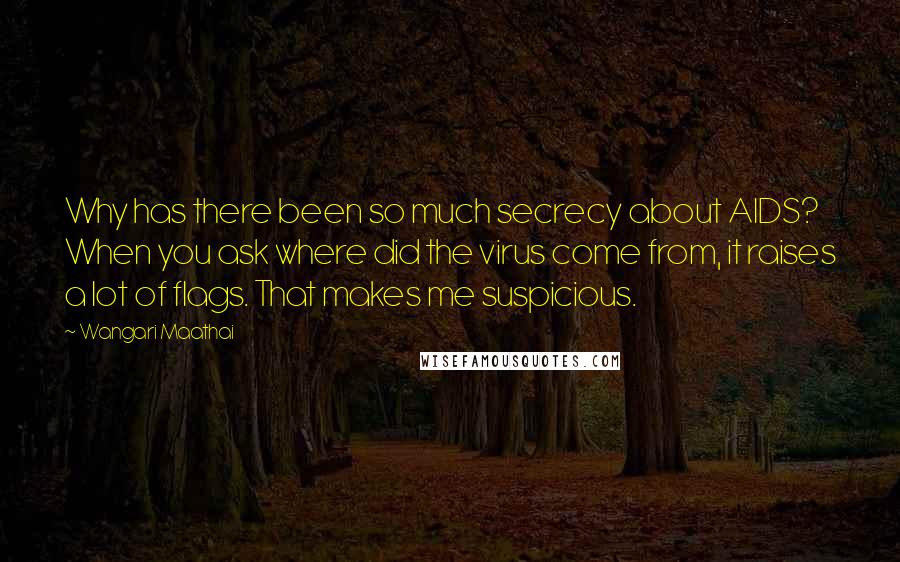 Wangari Maathai Quotes: Why has there been so much secrecy about AIDS? When you ask where did the virus come from, it raises a lot of flags. That makes me suspicious.