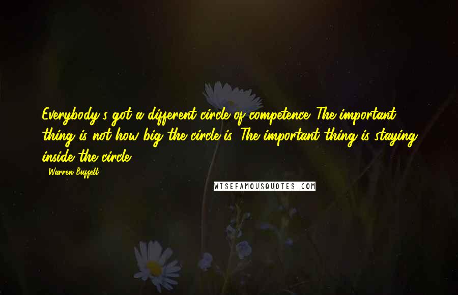 Warren Buffett Quotes: Everybody's got a different circle of competence. The important thing is not how big the circle is. The important thing is staying inside the circle.