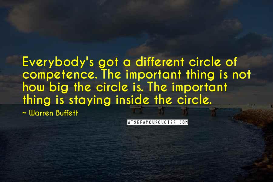 Warren Buffett Quotes: Everybody's got a different circle of competence. The important thing is not how big the circle is. The important thing is staying inside the circle.