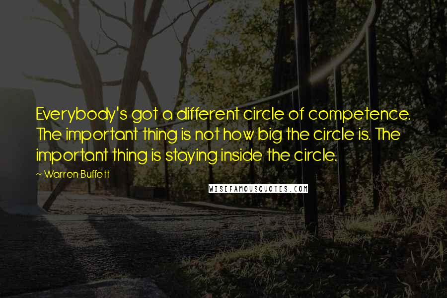 Warren Buffett Quotes: Everybody's got a different circle of competence. The important thing is not how big the circle is. The important thing is staying inside the circle.