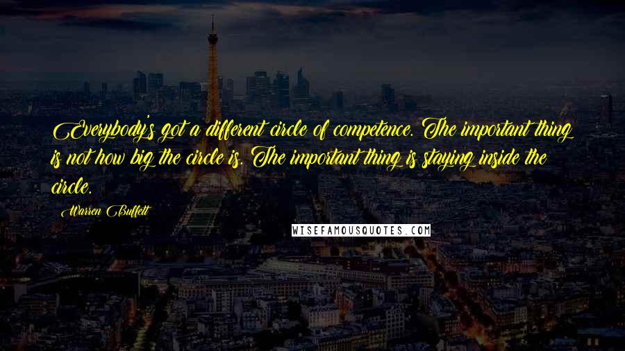 Warren Buffett Quotes: Everybody's got a different circle of competence. The important thing is not how big the circle is. The important thing is staying inside the circle.