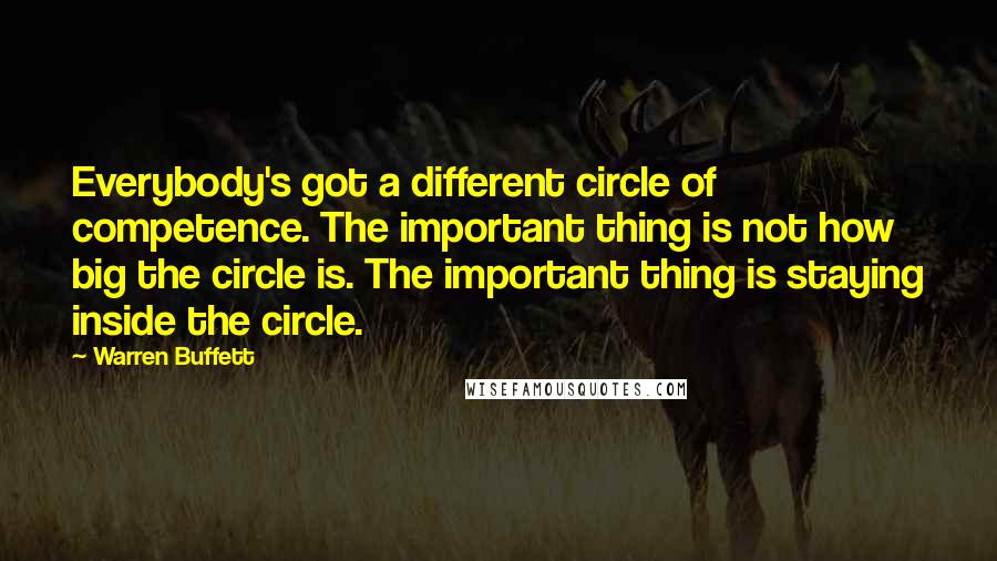 Warren Buffett Quotes: Everybody's got a different circle of competence. The important thing is not how big the circle is. The important thing is staying inside the circle.