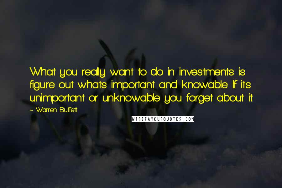 Warren Buffett Quotes: What you really want to do in investments is figure out what's important and knowable. If it's unimportant or unknowable you forget about it.