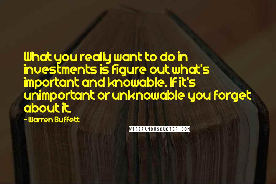 Warren Buffett Quotes: What you really want to do in investments is figure out what's important and knowable. If it's unimportant or unknowable you forget about it.