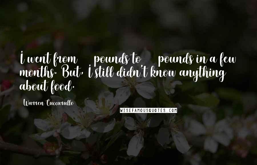 Warren Cuccurullo Quotes: I went from 118 pounds to 135 pounds in a few months. But, I still didn't know anything about food.