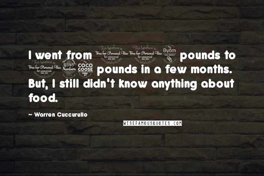 Warren Cuccurullo Quotes: I went from 118 pounds to 135 pounds in a few months. But, I still didn't know anything about food.