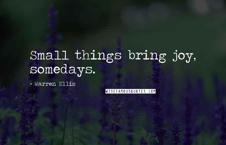 Warren Ellis Quotes: Small things bring joy, somedays.