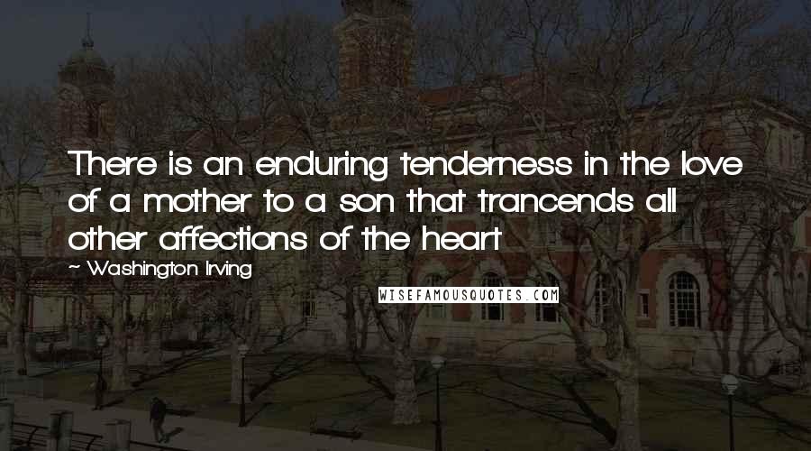 Washington Irving Quotes: There is an enduring tenderness in the love of a mother to a son that trancends all other affections of the heart