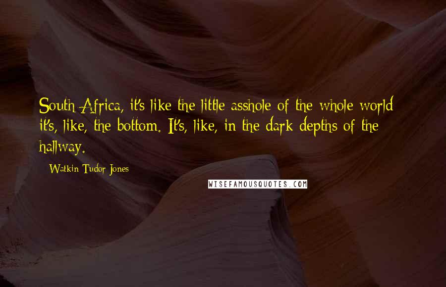 Watkin Tudor Jones Quotes: South Africa, it's like the little asshole of the whole world - it's, like, the bottom. It's, like, in the dark depths of the hallway.