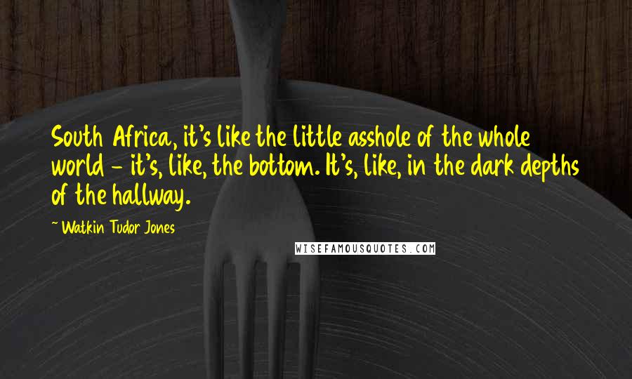 Watkin Tudor Jones Quotes: South Africa, it's like the little asshole of the whole world - it's, like, the bottom. It's, like, in the dark depths of the hallway.