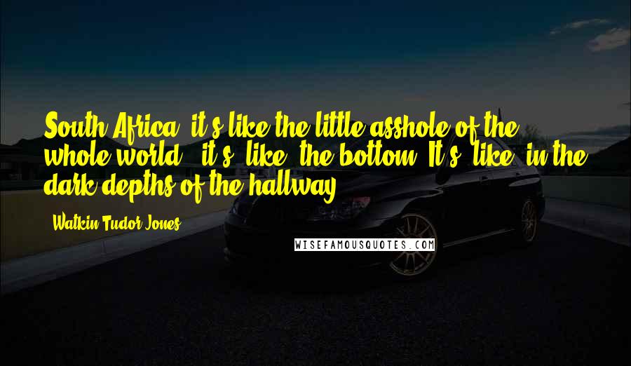 Watkin Tudor Jones Quotes: South Africa, it's like the little asshole of the whole world - it's, like, the bottom. It's, like, in the dark depths of the hallway.