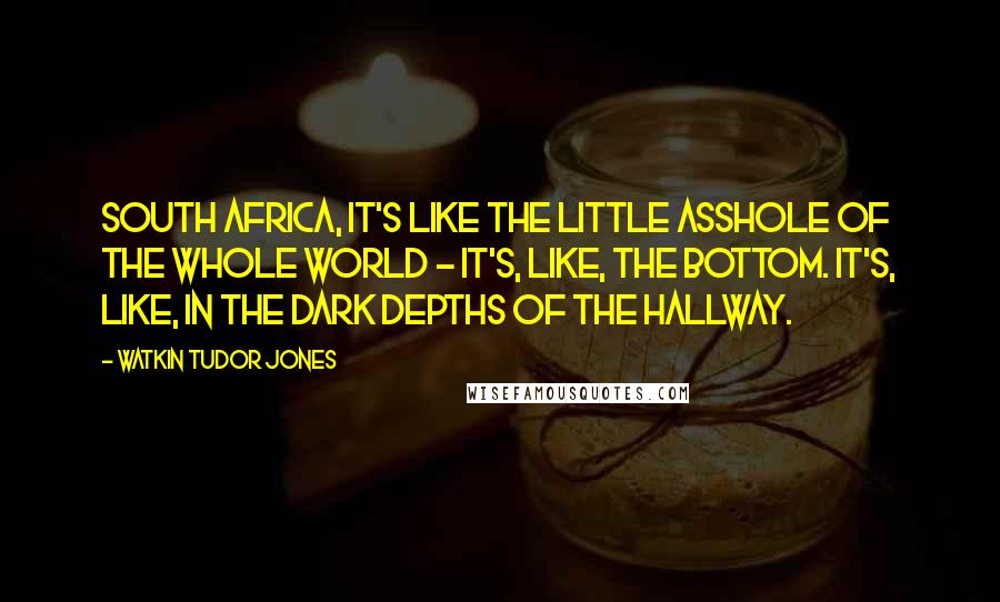 Watkin Tudor Jones Quotes: South Africa, it's like the little asshole of the whole world - it's, like, the bottom. It's, like, in the dark depths of the hallway.