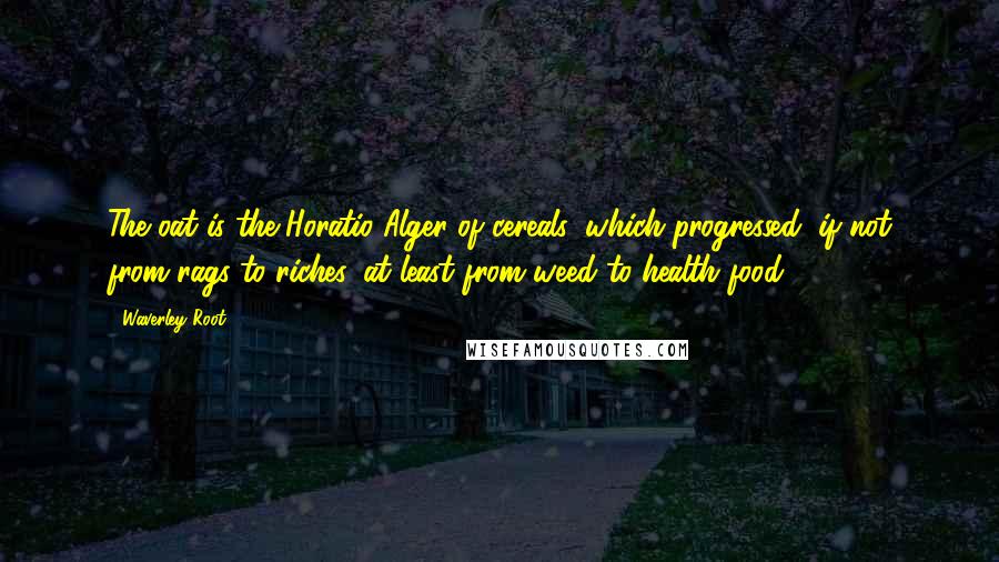 Waverley Root Quotes: The oat is the Horatio Alger of cereals, which progressed, if not from rags to riches, at least from weed to health food.
