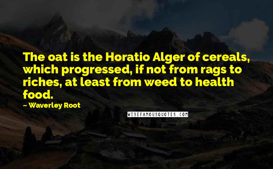 Waverley Root Quotes: The oat is the Horatio Alger of cereals, which progressed, if not from rags to riches, at least from weed to health food.