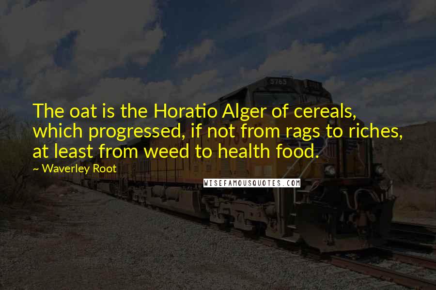 Waverley Root Quotes: The oat is the Horatio Alger of cereals, which progressed, if not from rags to riches, at least from weed to health food.