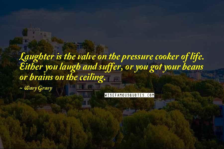 Wavy Gravy Quotes: Laughter is the valve on the pressure cooker of life. Either you laugh and suffer, or you got your beans or brains on the ceiling.