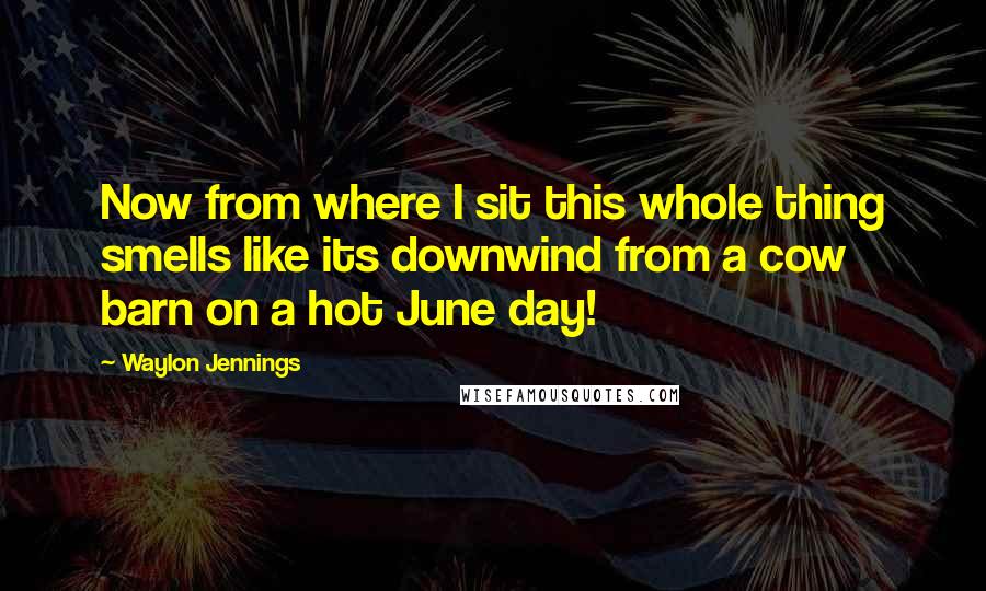 Waylon Jennings Quotes: Now from where I sit this whole thing smells like its downwind from a cow barn on a hot June day!