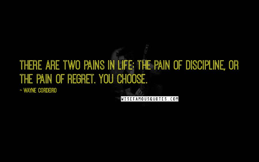 Wayne Cordeiro Quotes: There are two pains in life: the pain of discipline, or the pain of regret. You choose.