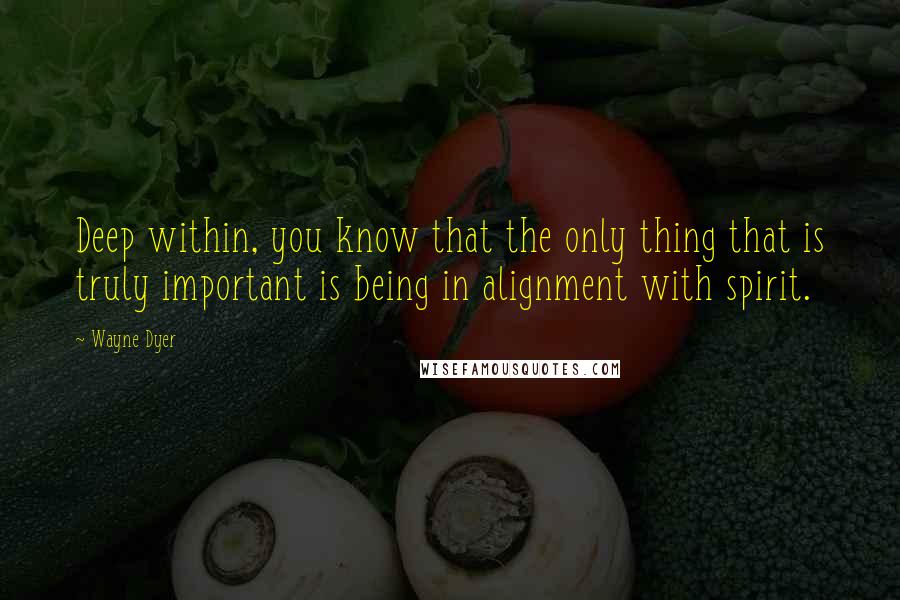 Wayne Dyer Quotes: Deep within, you know that the only thing that is truly important is being in alignment with spirit.